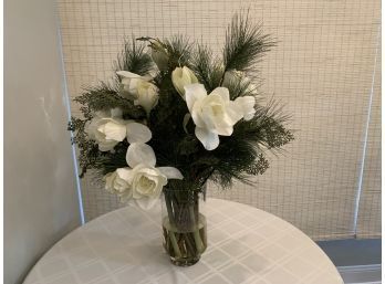 Pretty Tall Faux Floral Arrangement In Glass Vase