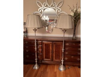 Two Matching (Silver-plated?) Floor Lamps