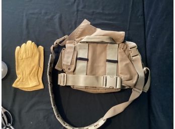 Khaki Heavy Duty Ammo Bag And Leather Work Gloves