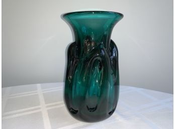 Amazing Vintage Chet Cole Blown Glass Teal Art Glass Vase Signed