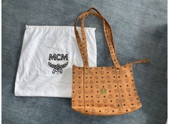 Vintage MCM Visetos Brown Leather Logo Tote Bag With Dust Bag