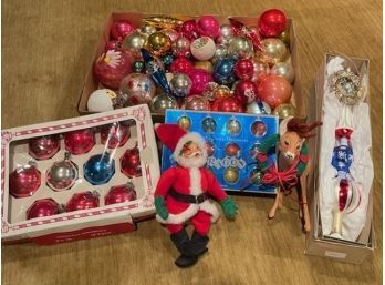 Huge Lot Of Over 70 Ornaments In Various Sizes And Shapes Inc Vtg Annalee Santa