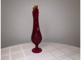 Vintage Fenton Ruby Red Hobnail Footed Swung Vase