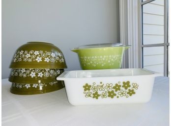 Pyrex 1970s Spring Blossom Green Mixed Lot