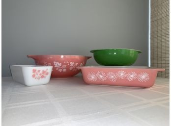 Vintage Pyrex Lot - Pink Daisy Pink Gooseberry Primary Green
