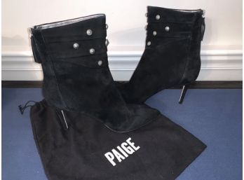 New PAIGE Leah Black Suede Studded Fringe High Heel Bootie Size 10.5