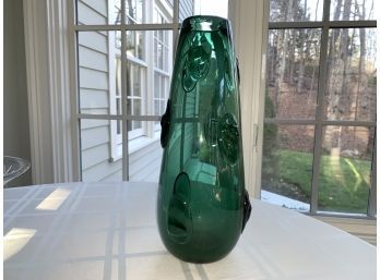 Rare Empoli Italy Green Murano Glass Tall Vase 1950s