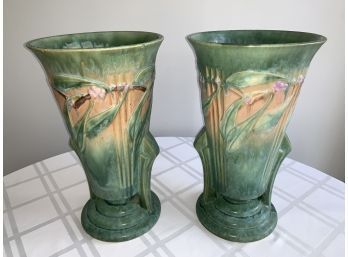 Vintage Pair Of Roseville Pottery Laurel Tree Large Vases