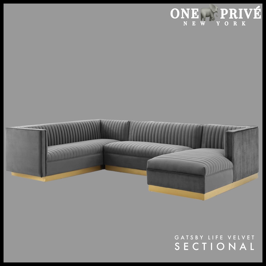 New Floor Sample Velvet Sectional Sofa Three Piece L X 123 W X 28 5 H Performance Velvet Retail 15 650 1398 Auctionninja Com