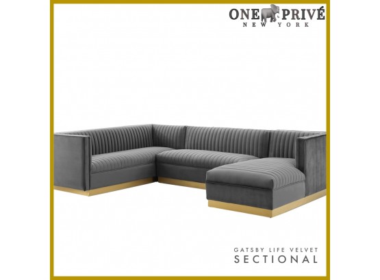 New Floor Sample Velvet Sectional Sofa Three Piece L X 123 W X 28 5 H Performance Velvet Retail 15 650 1476 Auctionninja Com