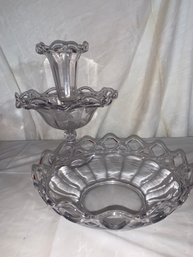 Footed Epergne Crocheted Glass And Bowl Imperial Glass Ohio