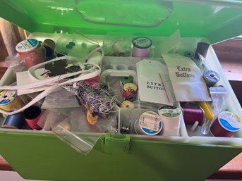 Green Sewing Box With Contents