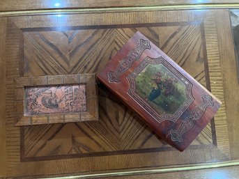 Two Wooden Boxes One With Leather