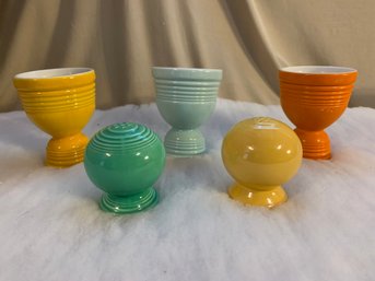 Vtg Fiestaware Double Egg Cups And Salt And Pepper