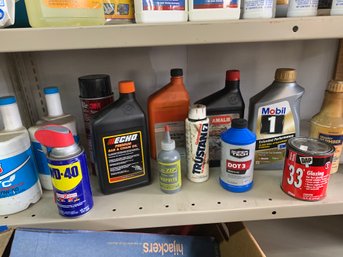 Shelf Lot Of Lubricants & Oil