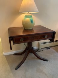 Vtg Drop-leaf Accent Table With Inlay And Claw Feet And Antique Lamp