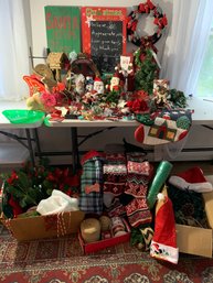 Huge Christmas Lot - Wall Chalkboard Art, Ornaments, Wreaths, Stockings, Lights, Ribbon And More!
