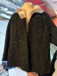Vtg Woman's Persian Lamb Car Coat With Fur Collar State Fur Company