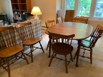 Bent And Bros Dining Table W/2 Leafs, 6 Chairs & Top Protector