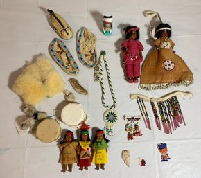 Vtg Native American Lot - Dolls, Baby Moccasins, Purse And More