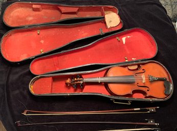 Antique Violin Marked Model Of Stratovarius Made Especially For J.W.J.S.M. Co With 2 Cases And 3 Bows See Desc