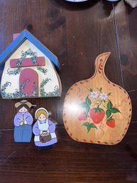 Lot Of Decorative Wooden Pieces And Cheese Box