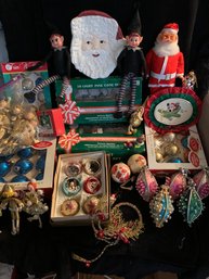 Vintage Christmas Lot - Elves, Santas, Plate, Mug, Ornaments, Felt Santa Wallhanger, Hallmark Frosty Friends