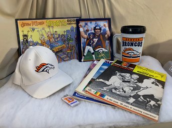 Vtg Denver Broncos Memorabilia And Plush Hat, Super Bowl Magazines, Autograph Picture And More