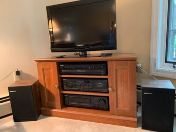 Samsung TV, Sony Stereo Equipment, Boston Speakers, Speaker Wire And Corner Cabinet