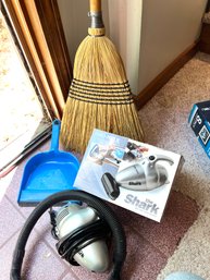 Straw Broom & Small Shark Hand Vacuum