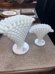 Two Fenton White Fan Vases