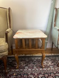 Vintage Wooden Side Table Marble Top With Shelf