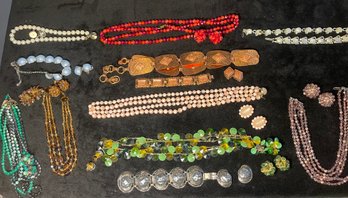 Large Lot Of Vintage Jewelry Necklaces/Bracelets/Clip On Earrings Marked JapanWest GermanyCoroDeMario NY