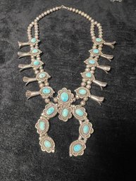 Gorgeous Squash Blossom Silver & Natural Turquoise Necklace