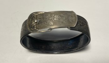 Antique MARSH Sterling Silver Engraved Belt Clasp Bangle Bracelet