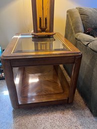 Two Wood And Glass Side Tables (lamps Not Included)