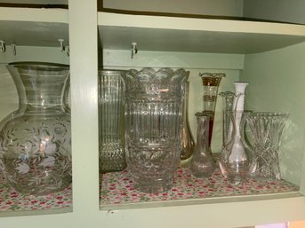 Lot Of 10 Miscellaneous Cut Glass/ Etched Glass Vases