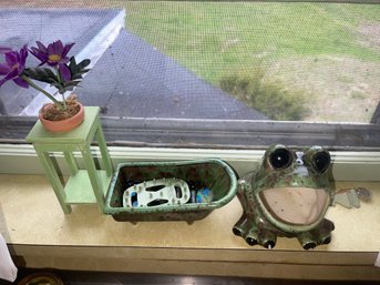 3 Piece Sink Sponge Dispenser Set/ Villeroy & Boch Tea Kettle /Hand Knitted Pot HoldersCorning Ware