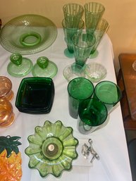 Lot Of Greenware And Uranium Glass, Bowling Trophy