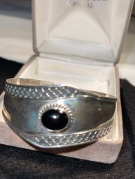 Gorgeous Sterling Black Stone Onyx? Cuff Bracelet