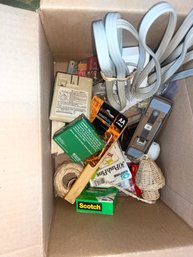Misc. Box Of Various Household Items With Box Fan