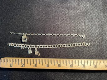 Lot Of 2-Sterling Charm Bracelets/ Vintage Danecraft Cranberry Scoop/Rake Rhinestone Pocketbook Flip Flop
