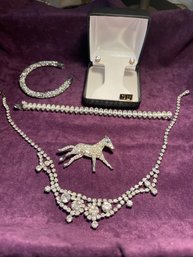 Lots Of Vintage Rhinestone / Cubic Zirconia/ Weiss Bracelet Horse Pin