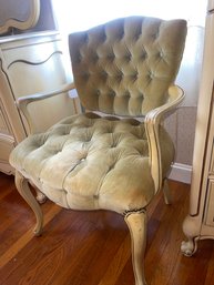 Tufted French Provincial Green Velvet Chair