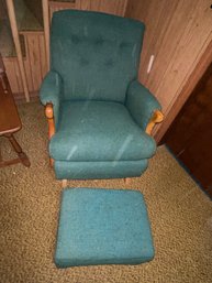Vintage Rocker Chair With Ottoman And Matching Hard Rock Maple Side Table