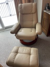 Benchmaster REAL Leather Recliner Swivel Chair And Ottoman
