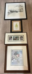 Lot Of 4 Pictures / Cardinal/ Fern ReflectionsBlack White Horse Drawn Carriage