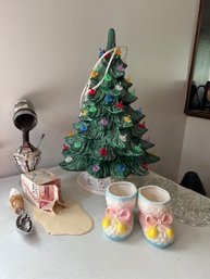 Vintage Ceramic Christmas Tree & Misc Decor
