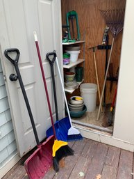 Shed Lot-shovels, Brooms, Gardening Tools And Supplies