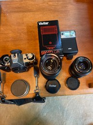 Lot #1 Of Camera Equipment Camera/Lenses /Flashes Canon-Vivitar-Tokina-Braun